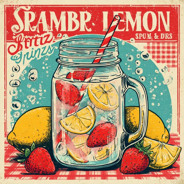 Strawberry Lemon Spritz Vintage Illustration