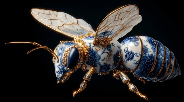 Porcelain Bee Art Blue and White Porcelain