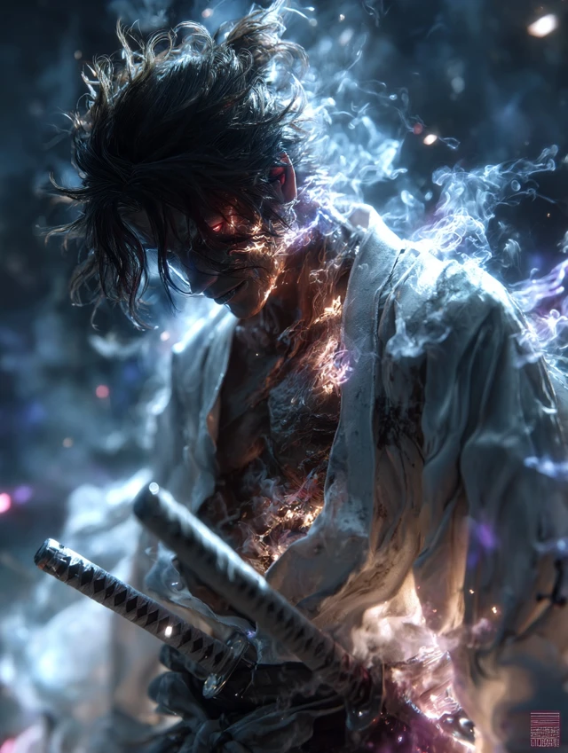 Aizen Bleach Hyperdetailed Portrait Dramatic Pose