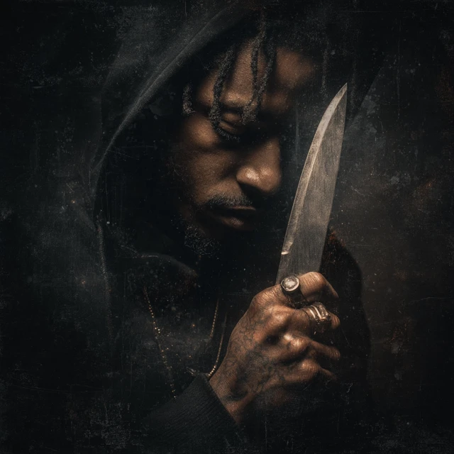 Photorealistic Image of a Black Man with a Knife