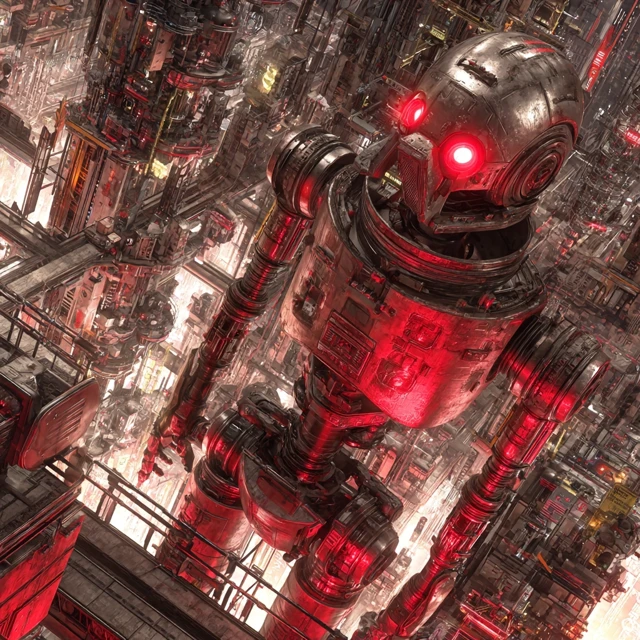 Evil Robot Terrorizes City Cyberpunk Art