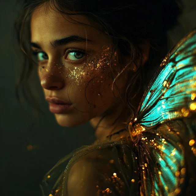 Glowing Butterfly Portrait Beautiful Woman