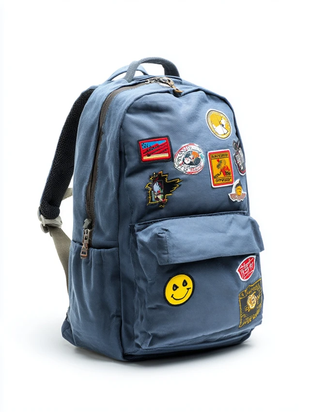 Cool Blue Teenager Backpack with Colorful Patches