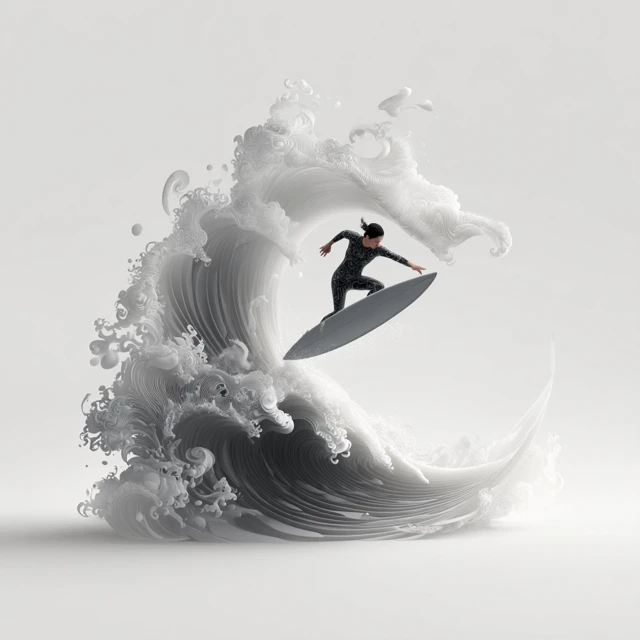 Asian Surfer on Wave Tattoo Inspired Design