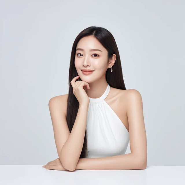 Korean Influencer in White Halter Top Studio Portrait