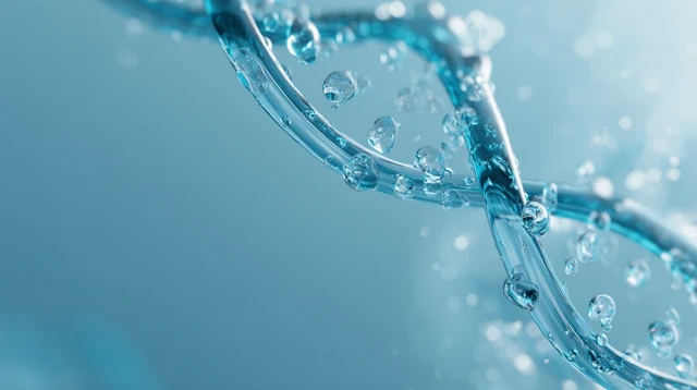 Futuristic DNA Helix with Liquid Droplets