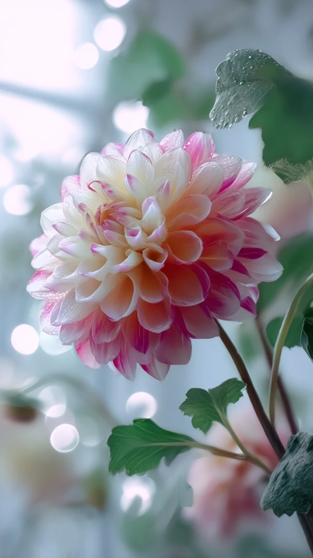 Dahlia Flower Close Up Blooming Petals and Dew Drops