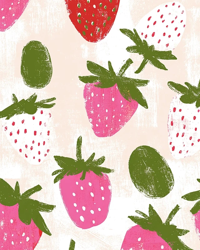 Stylized Strawberry Art Mid Century Modern