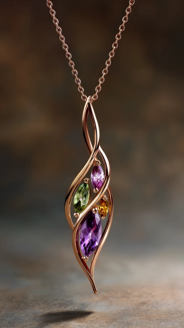 Rose Gold Gemstone Necklace Modern Jewelry Design