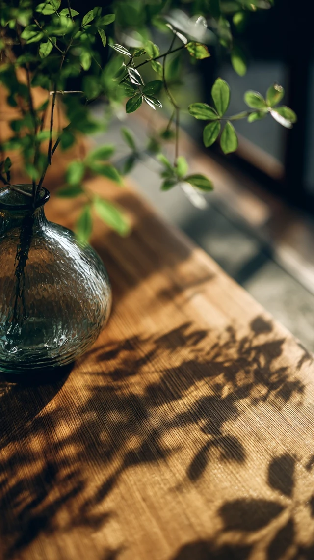 Japanese Kominka Interior Wooden Table and Leaves