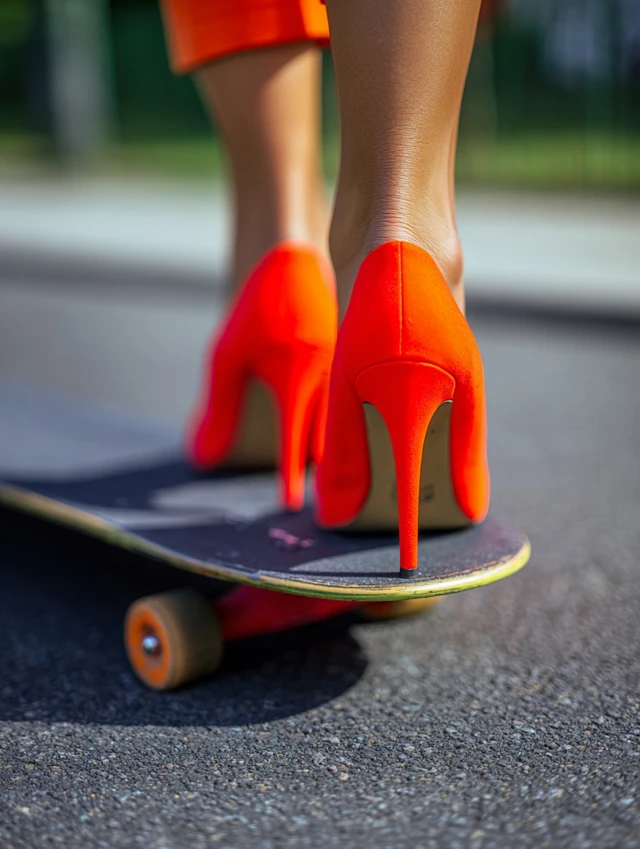Red Heels Skateboard Fashion Photography