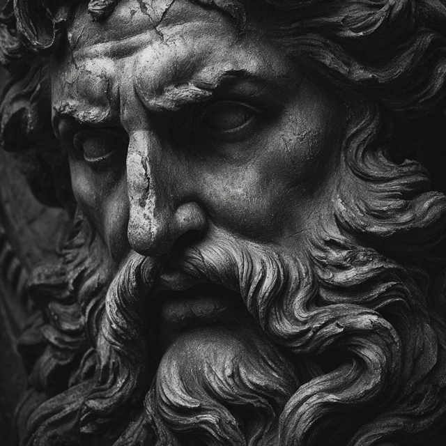 Realistic Zeus Statue Portrait Black and Grey