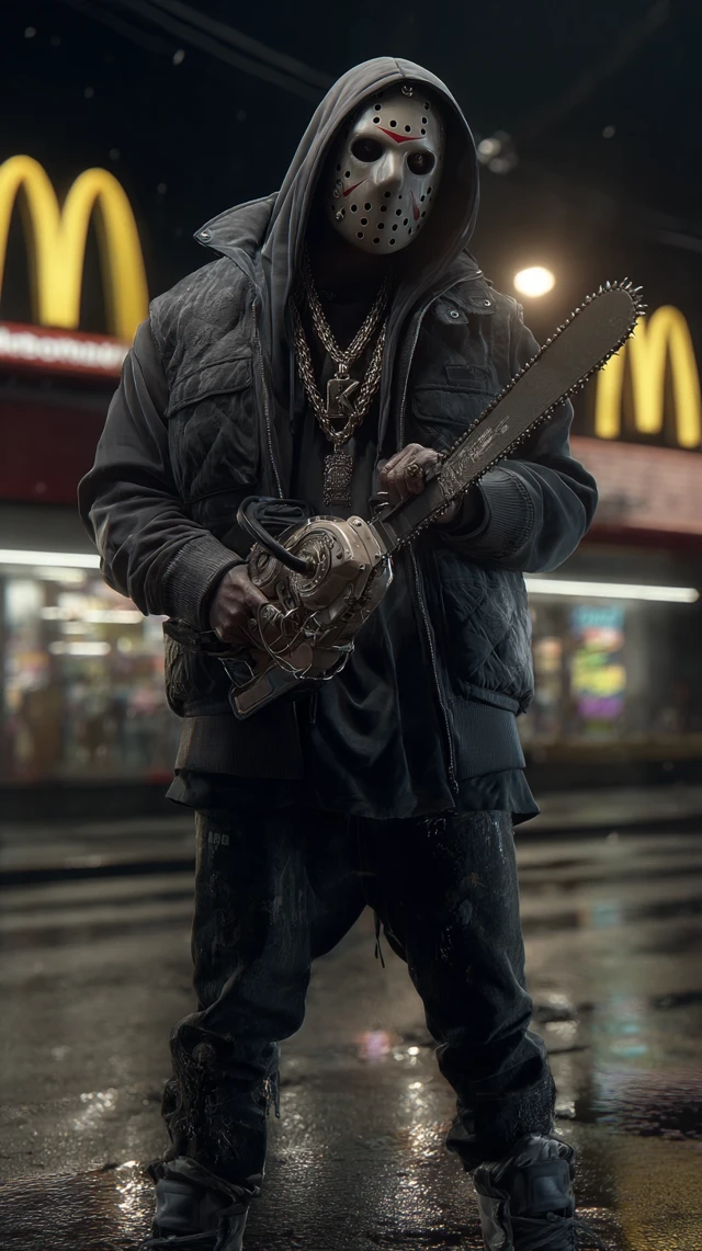 Jason Voorhees Street Style Horror Drip at McDonalds