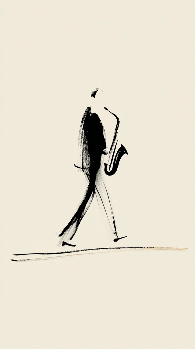 Minimalist Saxophone Player in Paris Silhouette Drawing