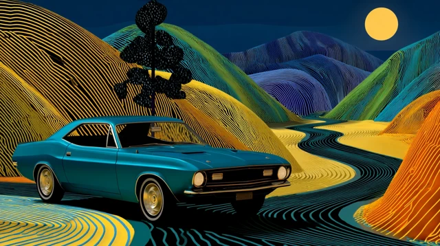 Classic Muscle Car Drifting Under UV Lights