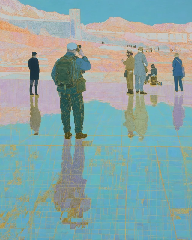 Mystical Landscape Reflecting Figures