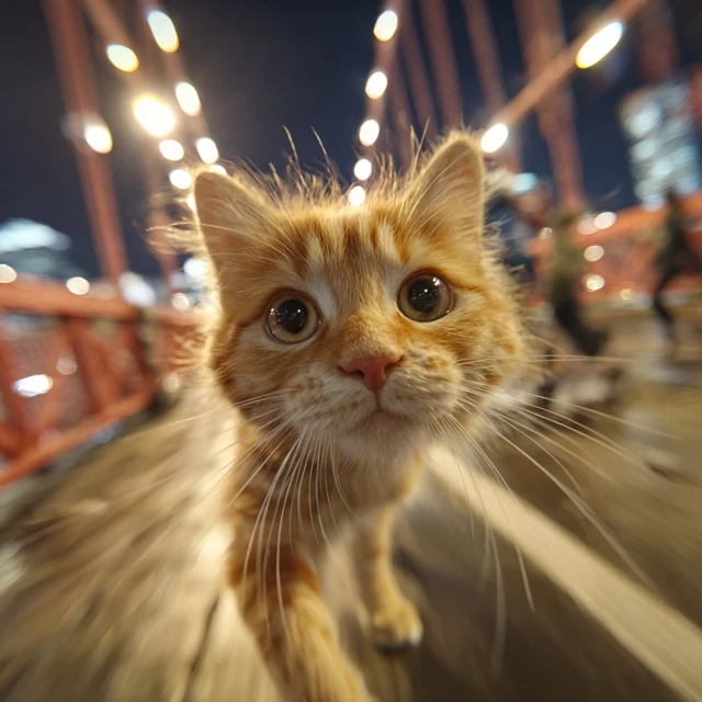 Orange Cat Selfie Crossing Bridge Action Shot