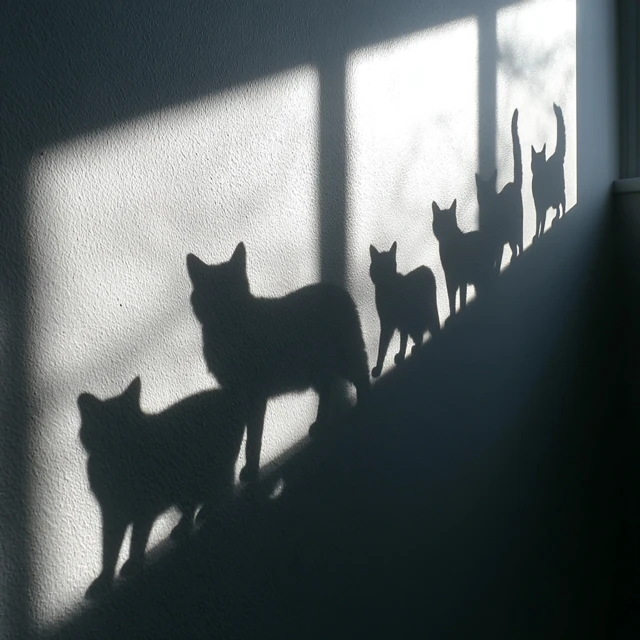 Cats in Line Light and Shadow