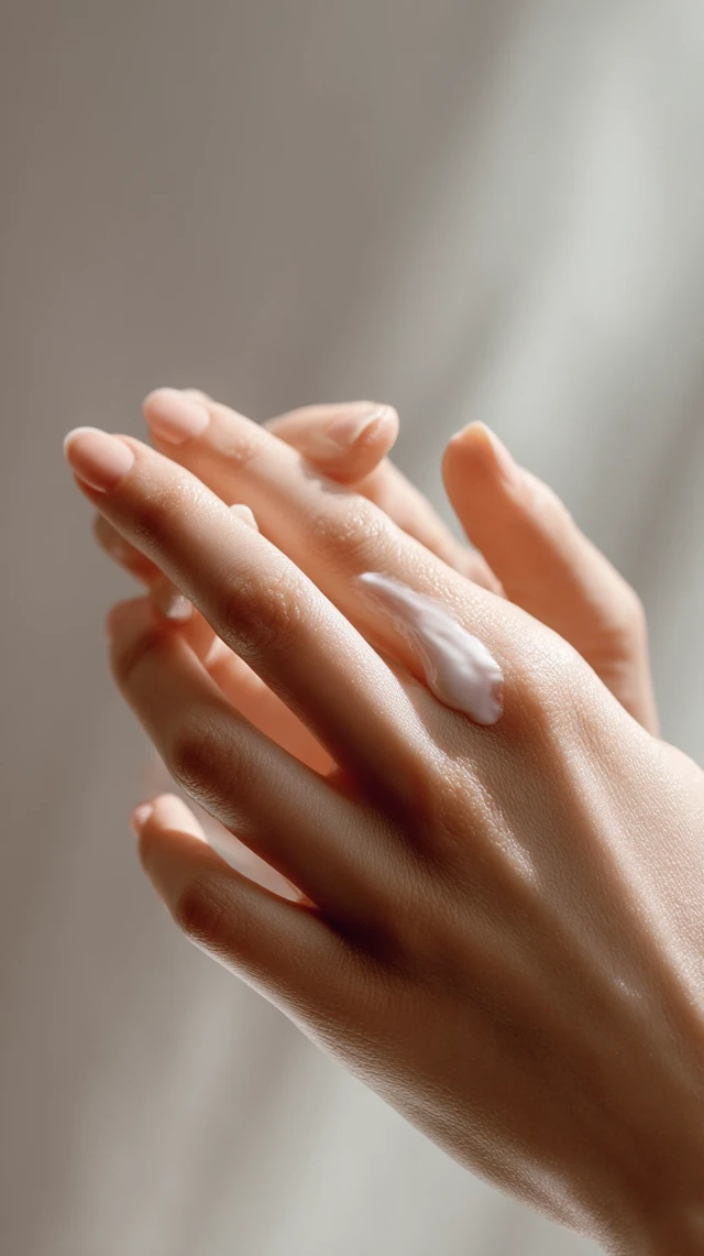 Hand Applying Cream Skincare Beauty Macro Shot