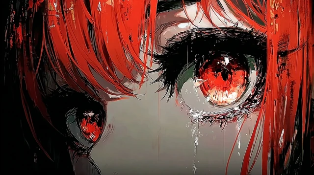 Anime Eye with Green Pupil and Red Hair Art