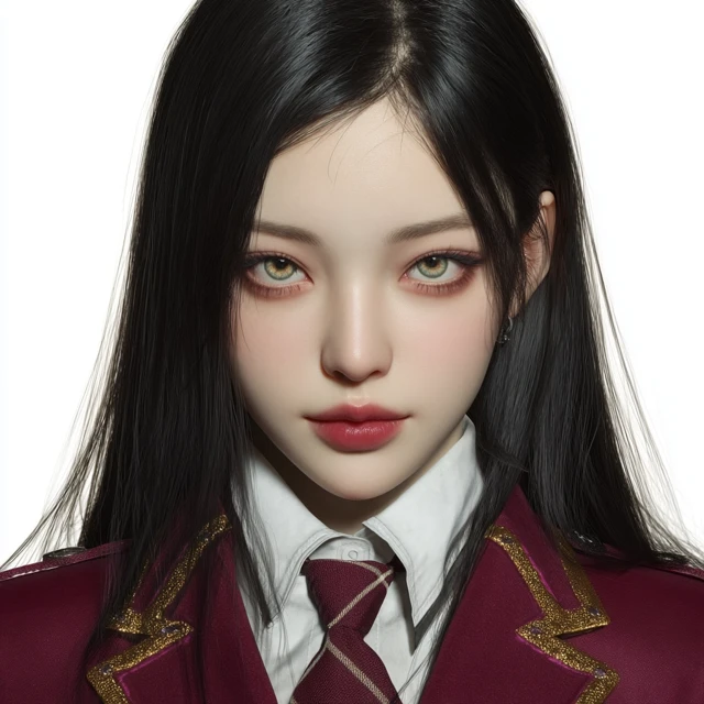 Elegant Fantasy Schoolgirl Portrait with Gold Trim