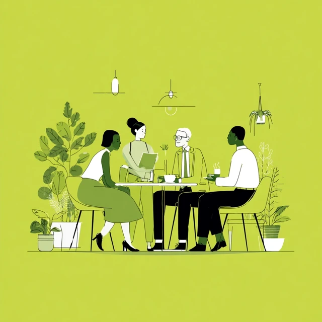 Business Educators Meeting in Green Cafe Illustration