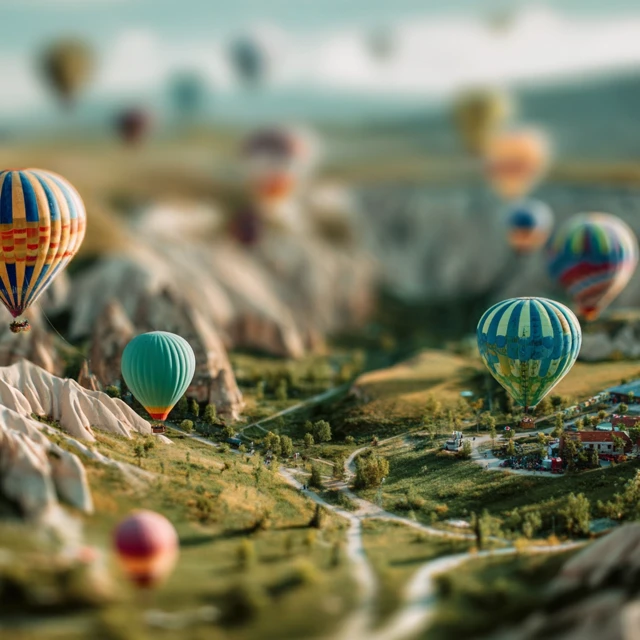 Turkish Hot Air Balloons Over Cappadocia Landscape