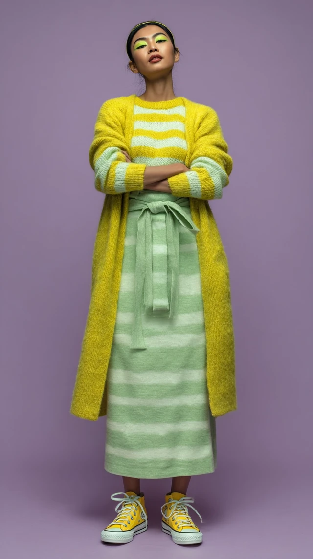 Fashion Editorial Chinese Woman Yellow Green Outfit