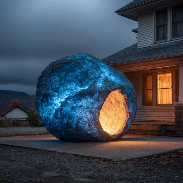 Glowing Stone with Blue Lighting
