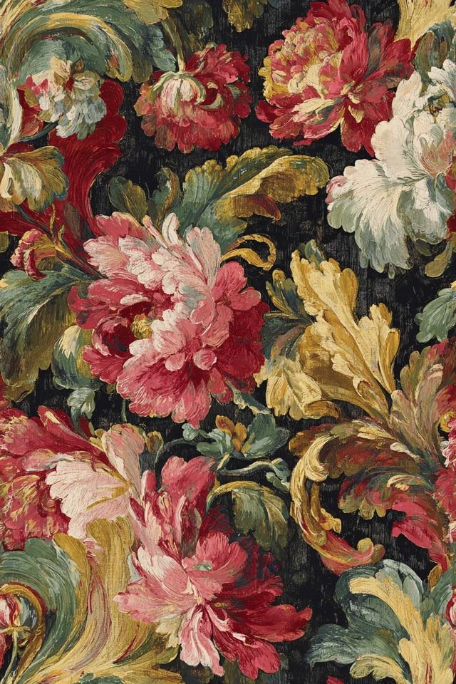 Vintage Floral Wallpaper Baroque Design