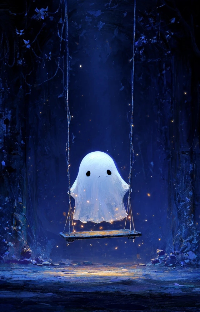 Cute Ghost on a Swing Fantasy Artwork