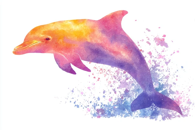 Dolphin Leaping Sunset Watercolor Clipart
