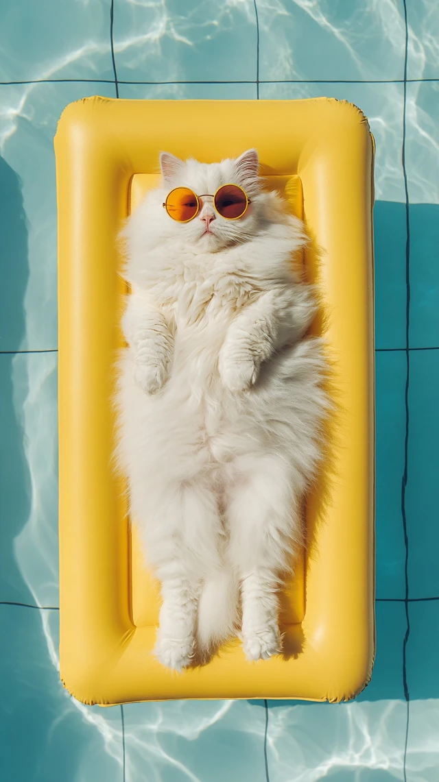Cool Cat Lounging in the Pool Summer Vibes