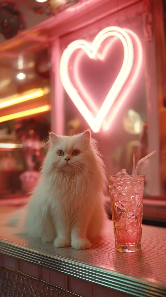 Persian Cat Diner Neon Dream 90s Aesthetic