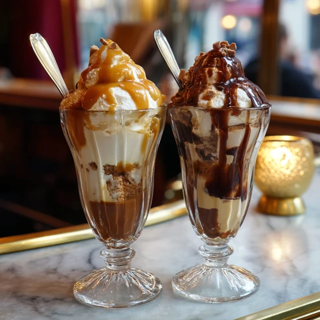 Caramel and Chocolate Sundaes Dessert Photography