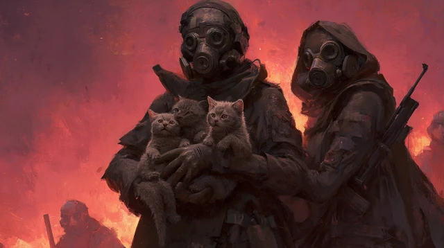 Apocalyptic Heroes Rescue Kittens Photo Realistic