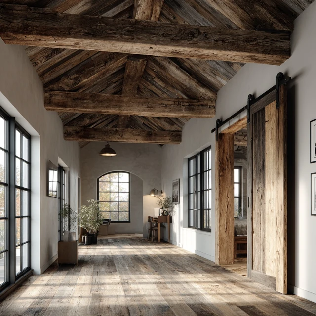 Modern Barn Interior Design with Wooden Beams