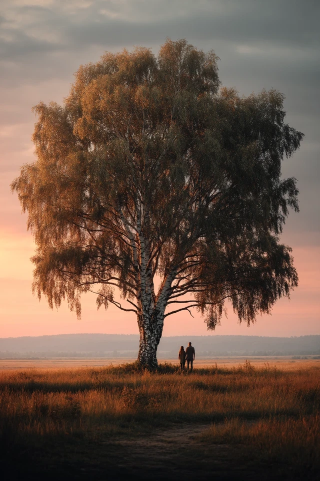 Birch Tree Summer Sunset Couple