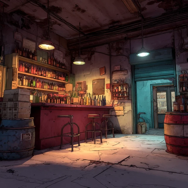 Urban Liquor Store Interior Cartoon Style