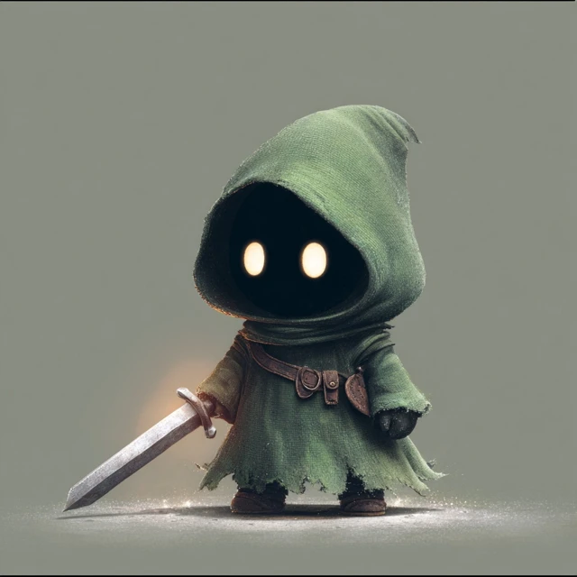 Mysterious Hooded Figure with Glowing Eyes Cartoon