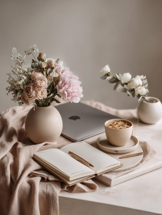 Feminine Desk Scene Minimalist Aesthetic