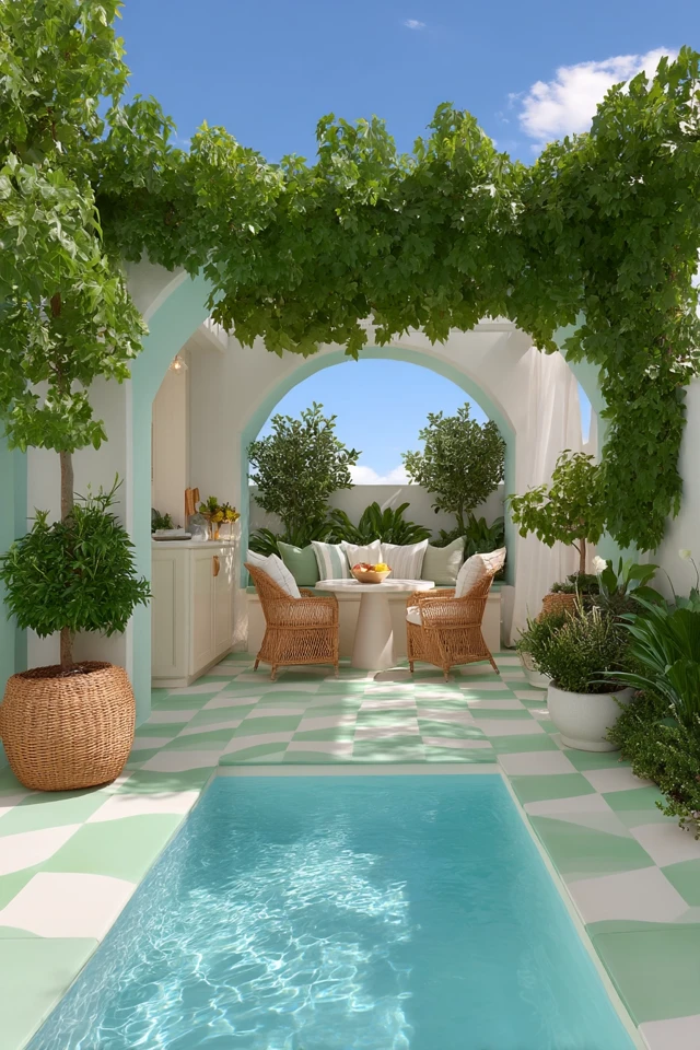 Chic Backyard Design with Pool and Pergola