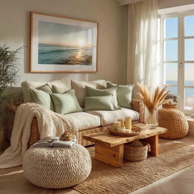 Coastal Boho Living Room Design Earthy Tones Sunlight