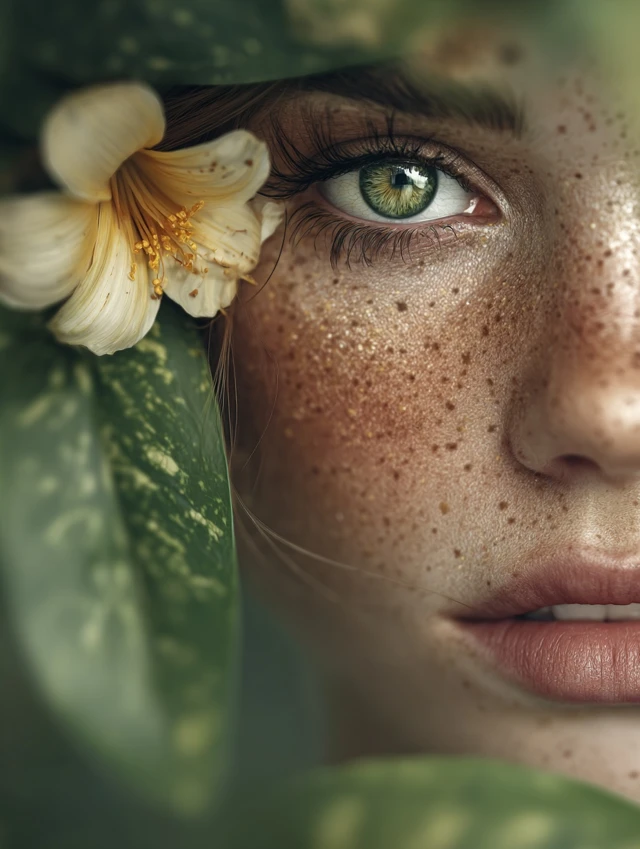 Dewy Skin Eye and Flower Portrait