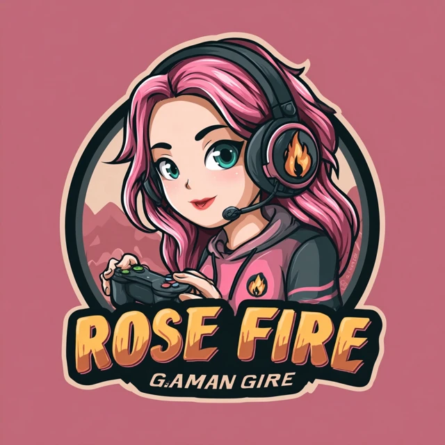 Rose On Fire Gamer Logo Cute Anime Girl