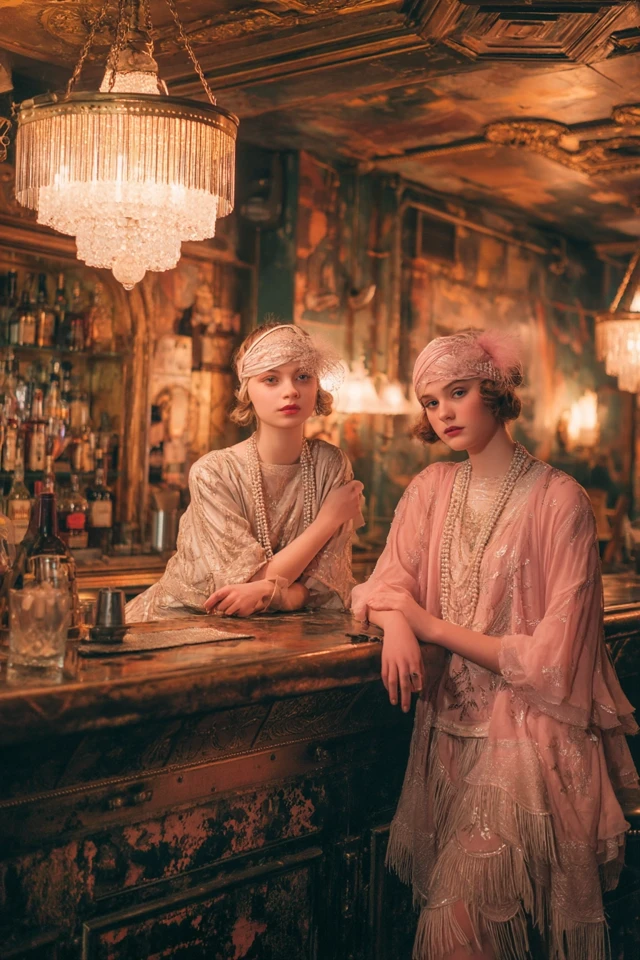 Flapper Girls in a Basement Bar Retro Portrait