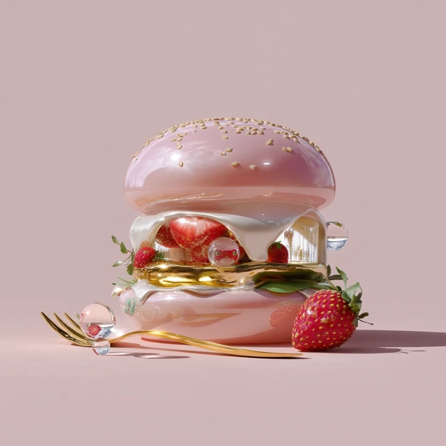 Dreamy Strawberry Dessert Burger in Glossy Pink