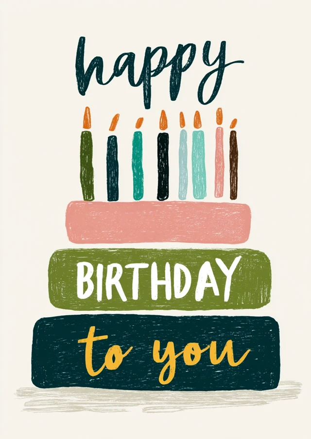 Happy Birthday Cake Illustration Card