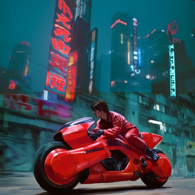 Akira Inspired Anime Racer on Futuristic Motorcycle