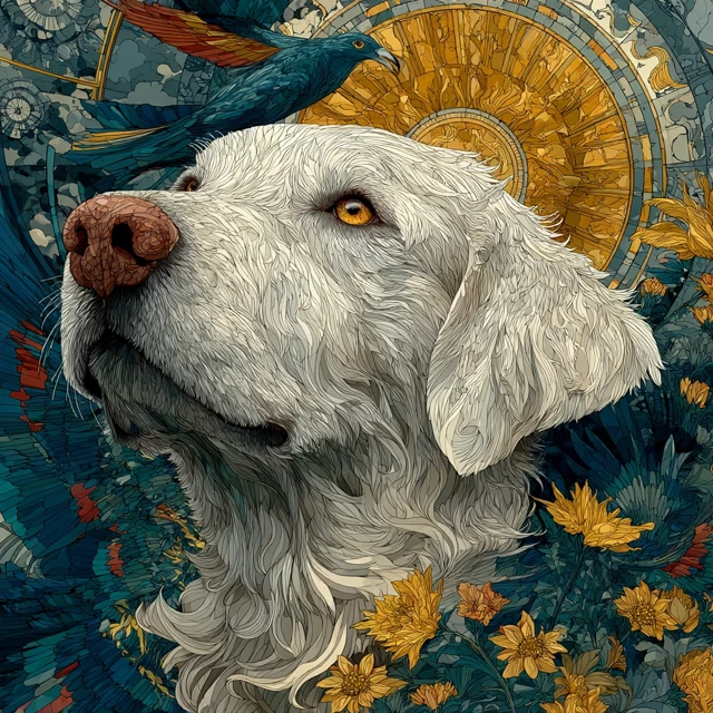 Golden Retriever Portrait Intricate Illustration